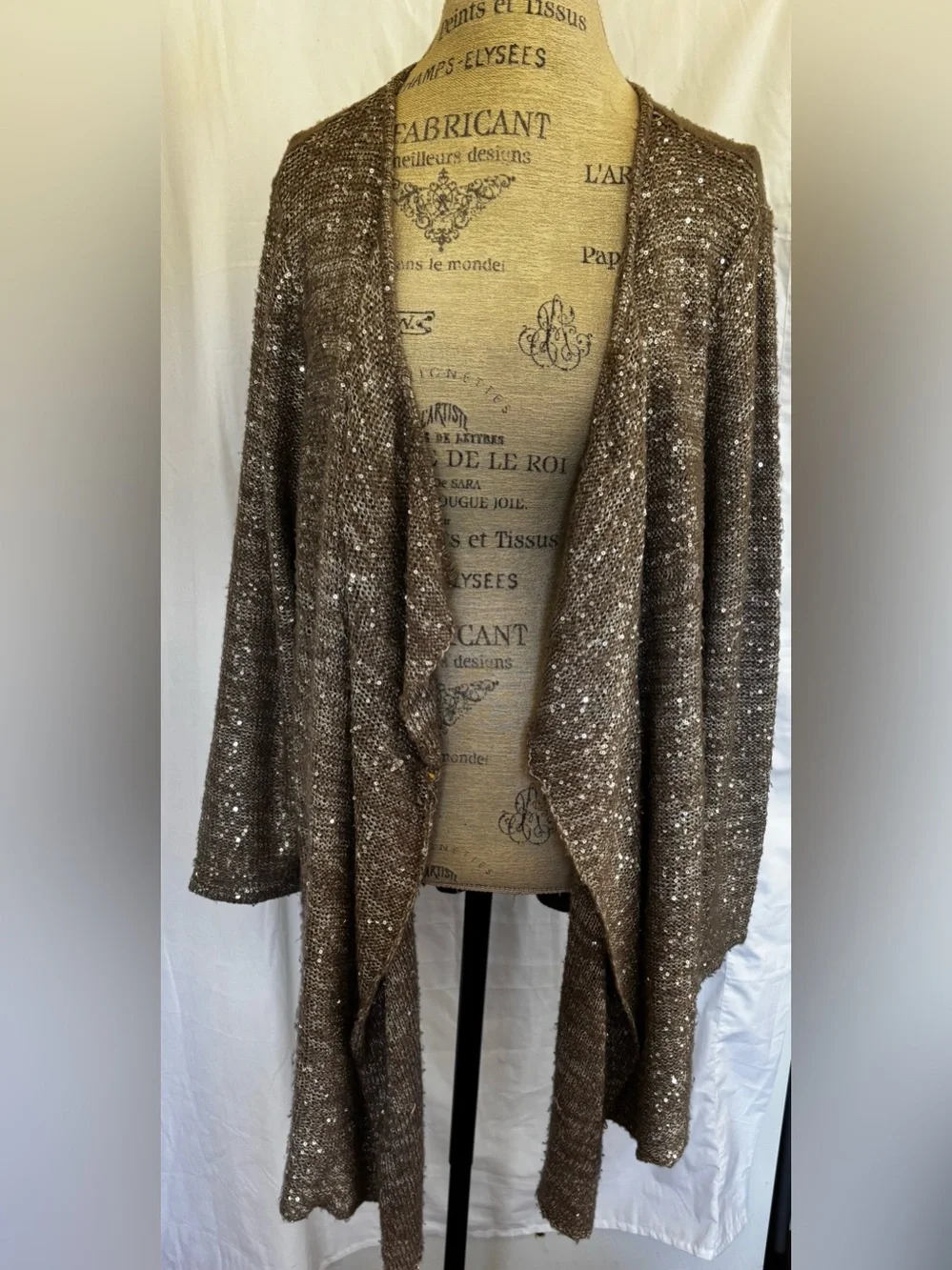 Design History Women’s Sparkly Handkerchief Hemline Cardigan in Taupe Sz 1X